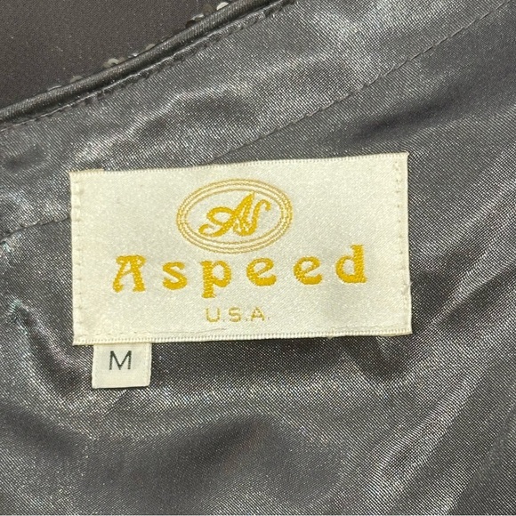 Vintage Aspeed One Shoulder Chiffon Gown Embellished Gray Medium Y2K Prom Chic - Picture 10 of 13